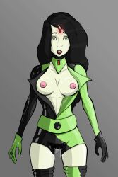  animated animated_gif black_hair bored_as_anything breasts disney drool femsub green_eyes hypnotic_accessory kim_possible_(series) large_breasts microchip open_mouth pussy_juice shego tech_control topless very_long_hair 