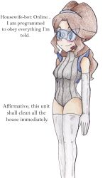  absurdres blue_eyes brown_hair disguised_hypnotist empty_eyes female_only femsub happy_trance nintendo pokemon pokemon_black_and_white robotization solo spiral standing standing_at_attention stepfordization tech_control text unova_mother_(bw) visor 