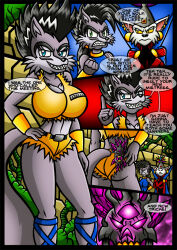 berty-j-a black_hair breasts cat_girl cleavage comic crown dog_girl earrings furry jewelry large_breasts long_hair lupe_wolf queen_hathor short_hair sonic_the_hedgehog_(series) text white_hair wolf_girl
