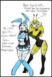 corruption cyan_hair demon-keychain dialogue enemy_conversion female_only femdom femsub jenny_wakeman my_life_as_a_teenage_robot nickelodeon open_mouth power_puff_girls_doujinshi resisting robot robot_girl skirt standing tech_control text vexus western 