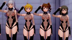  3d ahoge blonde_hair brown_hair clothed_exposure collar drill_hair empty_eyes erect_nipples erect_nipples_under_clothes expressionless female_only femsub fishnets gloves grey_eyes headphones koikatsu! leotard long_hair microphone multiple_girls multiple_subs navel nipples opera_gloves pink_eyes pubic_hair purple_eyes purple_hair qr_code saluting see-through short_hair side_ponytail standing standing_at_attention tattoo tech_control thigh_boots thighhighs very_long_hair wwww. 