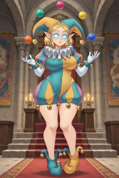 ai_art earrings femsub glowing_eyes grok_(generator) jester juggling large_breasts nintendo princess_zelda the_legend_of_zelda thick_thighs
