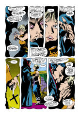  black_hair blonde_hair blue_eyes breasts closed_eyes comic crucifix dialogue dracula expressionless fangs femsub gene_colan glowing glowing_eyes hand_on_another&#039;s_cheek happy_trance hypnotic_eyes large_breasts lipstick maledom marvel_comics official open_mouth pink_eyes rachel_van_hellsing resisting short_hair super_hero text the_tomb_of_dracula tom_palmer vampire western 