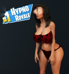  3d ass black_hair bra breasts clothed female_only femsub fortnite fowgli_(lompich) gameplay_mechanics huge_breasts hypnot-eyes large_ass leaning_forward leopard_print lompich long_hair navel open_mouth original panties simple_background slouching solo spiral_eyes standing symbol_in_eyes underwear 