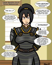  avatar_the_last_airbender black_hair empty_eyes hypnotic_music kilroylucy18 large_breasts legend_of_korra music text toph 