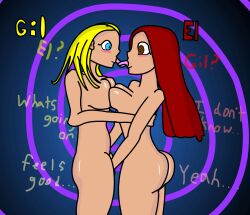  animated animated_gif ass blonde_hair blue_eyes bluebabebestbabe bottomless breast_press breasts female_only femsub fingering multiple_girls nude original red_hair spiral spiral_eyes symbol_in_eyes symmetrical_docking tagme text topless yuri 