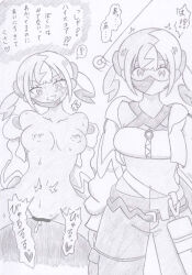 banshou blush breasts canari_(pokemon) censored confused cum cum_in_pussy femsub greyscale hair_ornament happy_trance heart huge_breasts japanese_text mask monochrome multicolored_hair nintendo pendulum pokemon pokemon_legends_z-a sex short_hair smile sweat text traditional translation_request twintails undressing vaginal