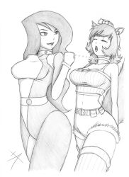animal_ears bare_shoulders bodysuit bracelet breasts choker cleavage closed_eyes collar crossover disney female_only femdom femsub greyscale hypnotic_accessory iashmoreart kim_possible_(series) leash long_hair marvel_comics marvel_rivals midriff monochrome multiple_girls navel open_mouth shego short_hair shorts signature sleeping sleepwalking smile squirrel_girl squirrel_girl_(marvel) super_hero tail thighhighs tight_clothing tongue traditional