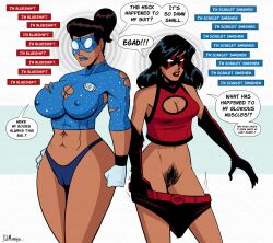  altered_common_sense black_hair blue_lipstick blueshift_(polmanning) breasts cameltoe cleavage dark_skin dialogue english_text female_only femsub gloves humor identity_swap large_breasts mantra mask milf mother_and_daughter muscle_girl nipples original polmanning ponytail pubic_hair pussy red_lipstick scarlet_smasher_(polmanning) short_hair signature speech_bubble super_hero text unaware 