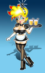  antenna blonde_hair blue_eyes breasts earrings empty_eyes femsub genderswap gloves headband hypnotic_accessory jewelry johnny_test johnny_test_(series) large_breasts maid open_mouth opera_gloves sandybelldf tech_control traditional tray western 