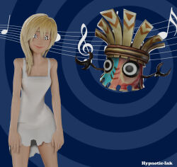  3d bare_shoulders black_eyes blonde_hair clothed crossover disney donkey_kong_(series) dress femsub happy_trance hypnotic-ink hypnotic_music kingdom_hearts krazy_kalimba levitation maledom music namine nintendo slouching smile spiral_background spiral_eyes square_enix tiki_tak_tribe 