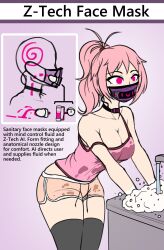  absurdres breasts choker cleavage crystal_(zko) empty_eyes english_text expressionless face_mask female_only femsub hypnotic_accessory large_breasts leaning_forward mask original pink_eyes pink_hair ponytail shorts solo tech_control text thighhighs wet_clothes z-tech_(zko) zko 