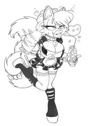 bimbofication brain_drain breasts character_request cleavage empty_eyes eye_roll female_only femsub furry greyscale happy_trance high_heels holding_breasts hypnotic_drink kandlin large_lips lipstick long_hair maid makeup solo sonic_the_hedgehog_(series) text thighhighs