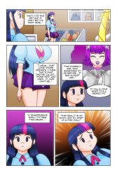  cleavage comic doll doll_joints equestria_girls expressionless freckles kimberly_smith_(daveyboysmith9) large_breasts long_hair multicolored_hair my_little_pony original purple_eyes purple_hair short_hair short_skirt smile story text twilight_sparkle wadevezecha western whitewash_eyes 