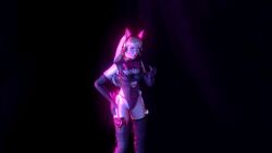  3d animated animated_gif blonde_hair breasts brown_hair clothed d.va female_only femdom femsub hypnotized_hypnotist long_hair open_mouth overwatch vynil 