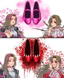  alternate_costume black_sclera blood breasts clothed coat dress dual_persona eye_color_change femsub frills heart high_heels hypnotic_clothing klack_rodyalove large_breasts limbus_company living_costume lobotomy_corporation long_hair love open_mouth pink_eyes pink_shoes_(limbus_company) possession red_eyes red_shoes_(lobotomy_coporation) ribbon rodion_(limbus_company) shirt shoes sparkle symbol very_long_hair 