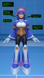 3d antenna dialogue fembot femsub hypnolordx large_breasts layer long_hair megaman_(series) megaman_x_(series) purple_hair spiral_eyes tech_control text