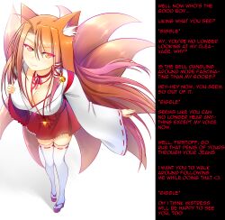 animal_ears breasts brown_hair chisame_hasegawa female_only femdom fox_ears fox_girl furry glowing glowing_eyes hypnotized_hypnotist kimono kitsune_girl large_breasts looking_at_viewer manip masturbation miniskirt multiple_tails negima!_magister_negi_magi pov pov_sub shrine_maiden simple_background skirt solo tail text thighhighs vahn_yourdoom very_long_hair white_background