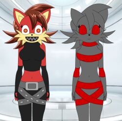  alternate_color_scheme alternate_costume boom_boo breasts brown_hair evil_smile expressionless femsub fiona_fox fox_girl furry happy_trance liquidphazon possession sharp_teeth smile sonic_the_hedgehog_(series) standing standing_at_attention 
