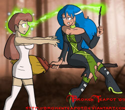  blue_hair breasts brokenteapot brown_hair character_request expressionless female_only femdom femsub large_breasts long_hair magic spiral_eyes symbol_in_eyes witch zombie_walk 