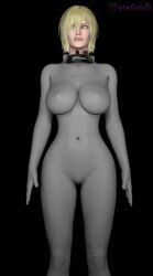 3d blonde_hair bottomless breasts collar dc_comics empty_eyes fembot femsub graybot huge_breasts hypnolordx large_breasts power_girl robotization short_hair source_filmmaker standing standing_at_attention super_hero superman_(series) topless