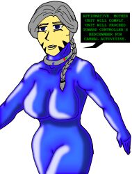absurdres blue_eyes bodysuit breasts expressionless female_only grey_hair large_breasts long_hair open_mouth original robot silver  text