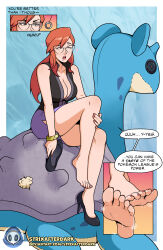 barefoot clothed comic drool feet femsub foot_focus lapras lorelei nintendo pendulum pokemon spiral steam strix stuffed_animal sweat