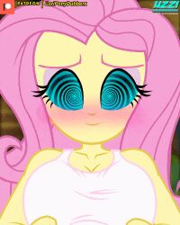  animated animated_gif blue_eyes blush bouncing_breasts breasts censored collarbone equestria_girls exhibitionism exposed_chest female_only femsub fluttershy large_breasts long_hair my_little_pony pink_hair shirt smile spiral_eyes symbol_in_eyes tank_top undressing uzzi-ponydubberx yellow_skin 