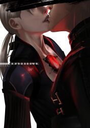  absurdres albert_wesker blonde_hair bodysuit femsub jill_valentine kissing madbedlam maledom p30 ponytail resident_evil resident_evil_5 simple_background tech_control watermark white_background 