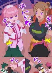  absurdres assertive_sub black_hair bouncing_breasts breasts brown_hair chicken_pose coat comic femsub gloves green_hair hair_ornament happy_trance huge_breasts japanese_text long_hair malesub mochi_dance mollie_(pokemon) multicolored_hair multiple_boys multiple_girls multiple_subs nintendo open_mouth orange_hair orla_(pokemon) pink_hair pokemon pokemon_(anime) pokemon_horizons ponytail purple_eyes puzzle red_hair roy_(pokemon) surprised tan_skin text ult_(pokemon) 