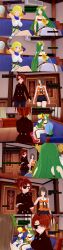  absurdres black_hair blonde_hair blue_eyes closed_eyes clothed cyanstargazer dialogue english_text eyepatch fatal_frame female_only femdom femsub goddess green_eyes green_hair kid_icarus long_hair multiple_girls multiple_subs nintendo palutena phosphora red_eyes red_hair shield short_hair staff text yellow_eyes yuuri_kozukata 