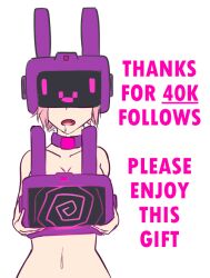 bottomless cleavage collar collarbone crystal_(zko) drool expressionless female_only helmet hypnotic_accessory hypnotic_screen hypnotized_hypnotist looking_at_viewer nude open_mouth original pink_hair pov pov_sub short_hair solo spiral tech_control text topless visor z-tech_(zko) zko