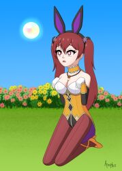 absurdres breasts bunny_girl bunnysuit cleavage drool female_only femsub fire_emblem fire_emblem_awakening glowing glowing_eyes hypno_apophis hypnotic_orb kneeling nintendo open_mouth orb red_hair severa_(fire_emblem) twintails