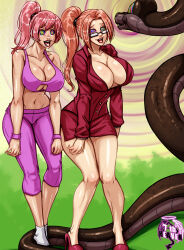  7th-heaven breasts cleavage crystal_(zko) disney femsub glasses hypnotic_eyes kaa kaa_eyes knees_together large_breasts maledom mrs._erickson_(zko) multiple_girls multiple_subs original pink_hair slouching snake spiral_eyes standing the_jungle_book tongue_out 
