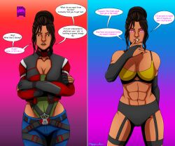  abs before_and_after bimbofication breasts corruption cyberpunk_2077 hacking jeans megaguardain panam_palmer tagme tomboy 