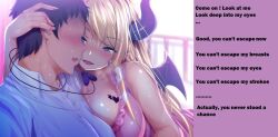  blonde_hair blue_eyes breasts caption caption_only choco_yuzuki demon_girl faceless_male femdom fumihiko hbbf969 hololive hypnotic_eyes large_breasts manip monster_girl no_eyes smile succubus tail text virtual_youtuber 
