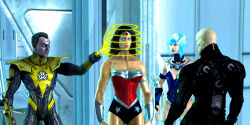 3d bare_shoulders black_hair blue_lipstick bracers choker corruption dc_comics expressionless femdom femsub headphones heroinescollector leotard long_hair maledom multiple_doms multiple_girls muscle_girl ring sinestro whitewash_eyes wonder_woman