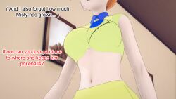 ash_ketchum aware breasts clothed crop_top dialogue misty mustardsauce orange_hair pokemon pokemon_(anime) text