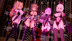  3d animal_ears bangs bare_shoulders blonde_hair blush boots breath brown_hair cameltoe cat_ears cat_girl cleavage crossed_arms crotch_tattoo crown earrings empty_eyes espher_(saint_quartz) evil_smile female_only femsub fingerless_gloves gloves hair_ornament halo happy_trance hoshisuzu_seira huge_breasts jewelry koikatsu! large_breasts long_hair looking_at_viewer miniskirt moawi1 multicolored_hair multiple_girls multiple_subs nail_polish navel nipple_piercing opera_gloves original piercing pink_eyes pink_hair ponytail purple_hair red_eyes ribbon short_hair skirt sorano_koizuka_(satou_kuuki) standing straight-cut_bangs tattoo thigh_boots thighhighs tongue underwear virtual_youtuber wings 