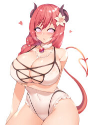 blush breasts cleavage collar demon_girl female_only femsub flower_in_hair glowing glowing_eyes horns huge_breasts kuavera large_hips long_hair looking_at_viewer manip misterman4_(manipper) monster_girl necklace open_mouth ponytail princess_connect!_re_dive red_hair spiral_eyes succubus symbol_in_eyes tagme tail