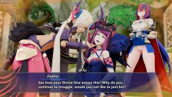  3d alear_(fire_emblem) arm_warmers bangs blue_hair border bottomless bracers cleavage dress dress_shirt eh female_only femdom femsub fingerless_gloves fire_emblem fire_emblem_engage fur_coat gloves hair_band hair_covering_one_eye hair_ornament hand_on_another's_cheek happy_trance hip_vents horns ivy_(fire_emblem) jewelry large_breasts leaning_forward lingerie miniskirt multicolored_hair nintendo no_panties one_eye_open open_mouth opera_gloves purple_eyes pussy red_hair red_sclera resisting shrunken_irises skirt skirt_lift smile text white_hair zephia_(fire_emblem) 