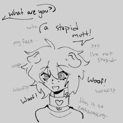 body_control collar dialogue dog_ears dog_girl embarrassed femsub matraki original simple_background sketch smile speech_bubble spiral_eyes symbol_in_eyes tagme text thought_bubble