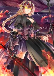  blonde_hair braid breasts corruption fate/apocrypha fate/grand_order fate_(series) femsub glowing glowing_eyes jeanne_d&#039;arc_(fate) large_breasts long_hair sword tattoo thighhighs tribal_tattoo yellow_eyes 