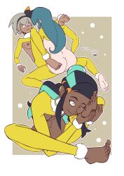  ass bangs barefoot bea_(pokemon) black_hair blue_hair border breasts clothed_exposure crossed_legs cuddling dark_skin earrings ef-nsfw feet female_only femsub foot_focus fur_coat grey_hair hair_band hair_buns hair_clips hair_ribbon happy_trance heavy_eyelids hypno hypno_outfit jewelry leg_warmers long_hair lying multicolored_hair multiple_girls multiple_subs navel nessa_(pokemon) nintendo nipples pendulum pokemon pokemon_red_green_blue_and_yellow pokemon_sword_and_shield pussy red_eyes reverse_bunnysuit sabrina shrunken_irises simple_background sitting smile tan_skin tied_hair tight_clothing yuri 