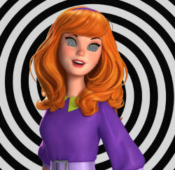 3d daphne_blake female_only femsub happy_trance hypnosex_(manipper) long_hair manip open_mouth orange_hair red_hair scooby-doo_(series) smile spiral_eyes symbol_in_eyes western