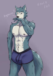 abs beastars furry kento267 legoshi male_only malesub standing text topless underwear wolf_boy