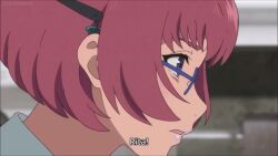  animated animated_gif blue_eyes brain_injection breasts clothed empty_eyes expressionless femsub glasses kuromukuro large_breasts malesub military_uniform open_mouth parasite pink_eyes red_hair rita_(kuromukuro) screencast short_hair spoilers standing standing_at_attention text 