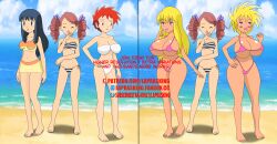 ass_expansion beach before_and_after bikini bimbofication blonde_hair blue_eyes blue_hair breast_expansion dawn laprasking large_ass large_breasts large_hips large_lips laughing nintendo pink_eyes pokemon pokemon_(anime) red_eyes red_hair swimsuit tongue_out ursula_(pokemon) zoey_(pokemon)