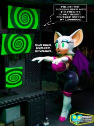 3d blender drool femsub furry open_mouth rouge_the_bat sonic_the_hedgehog_(series) spiral spiral_eyes supercasket symbol_in_eyes tech_control text tight_clothing tv zombie_walk