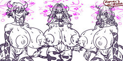  breasts collarbone cow_girl cow_print cowbell dazed fauna_ceres female_only femsub happy_trance hololive hololive_english huge_breasts kaa_eyes kronii_ouro long_hair multiple_girls multiple_subs nipples short_hair simple_background smile sweat topless virtual_youtuber vshojo zarvex3 zentreya 